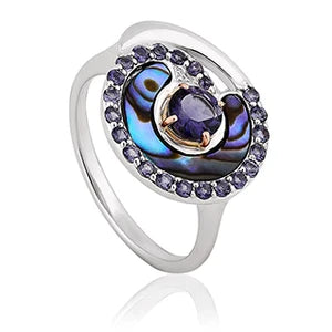 Clogau Sterling Silver & 9ct Rose Gold Ebb & Flow Abalone & Iolite Ring size J or L