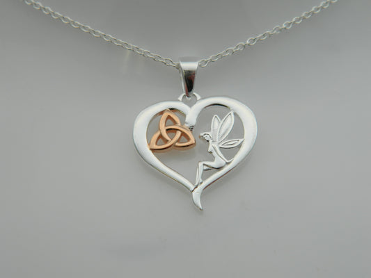 Sterling Silver Fairy Triquetra Heart Pendant & Chain