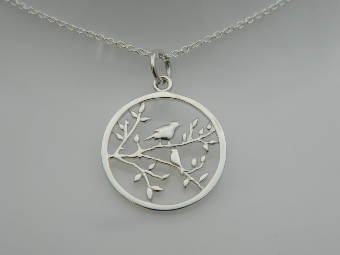 Sterling Silver Birds in Branch Pendant & Chain