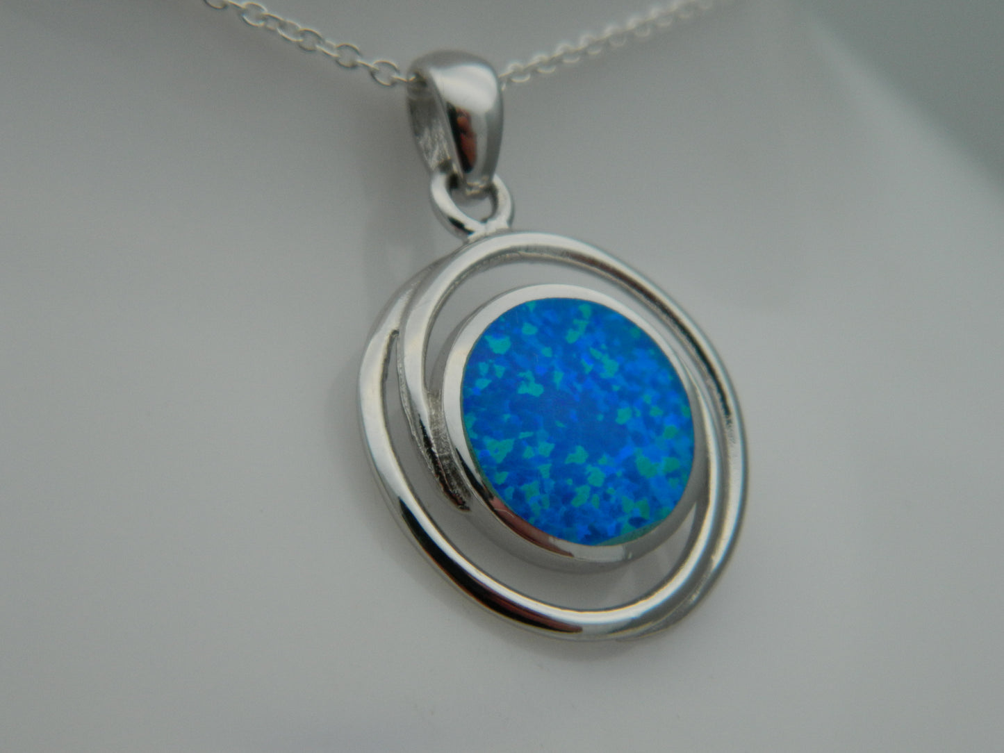 Sterling Silver Blue Opal Circles Pendant & Chain