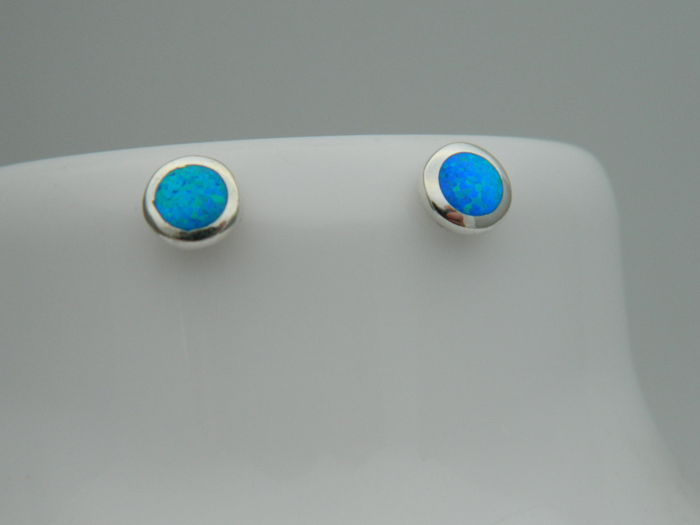 Sterling Silver Round Blue Opal Stud Earrings