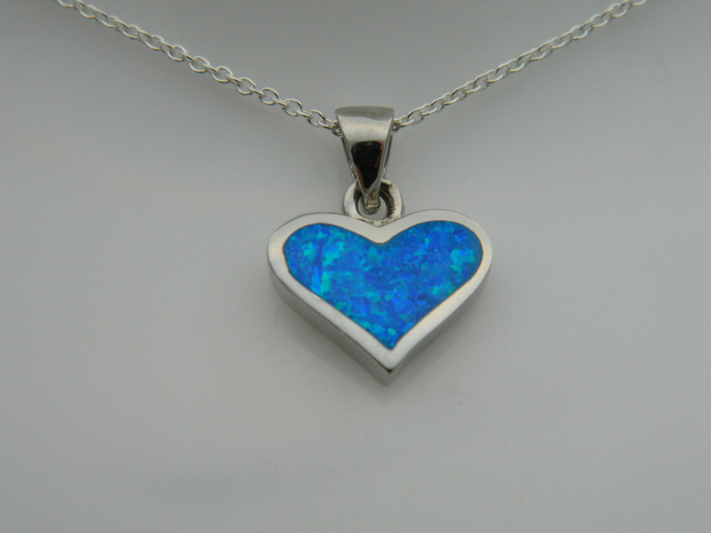 Sterling Silver Blue Opal Heart Pendant & Chain