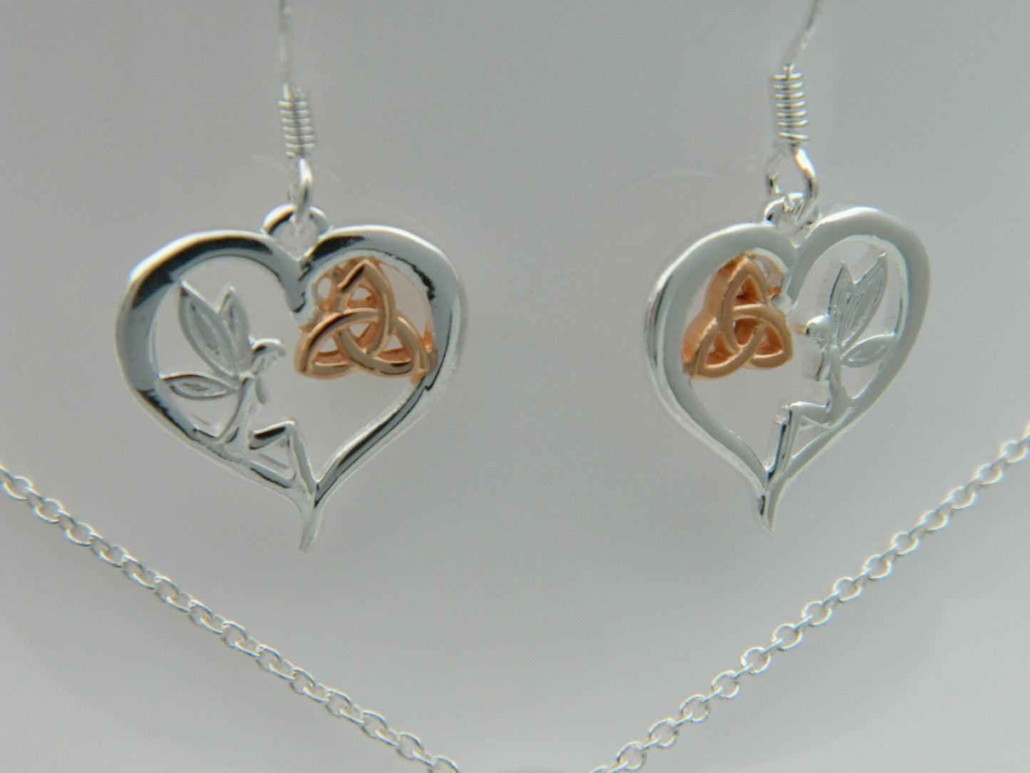 Sterling Silver Fairy Trinity Heart Drop Earrings