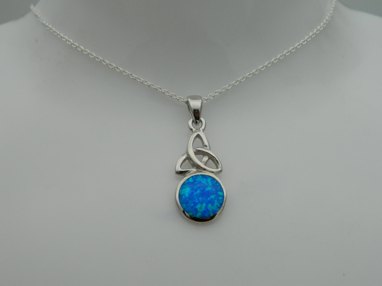 Sterling Silver Blue Opal Triquetra Pendant & Chain