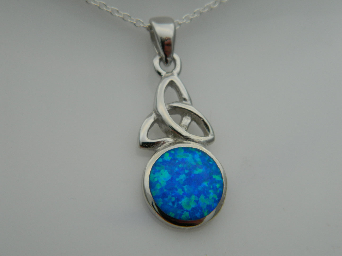 Sterling Silver Blue Opal Triquetra Pendant & Chain