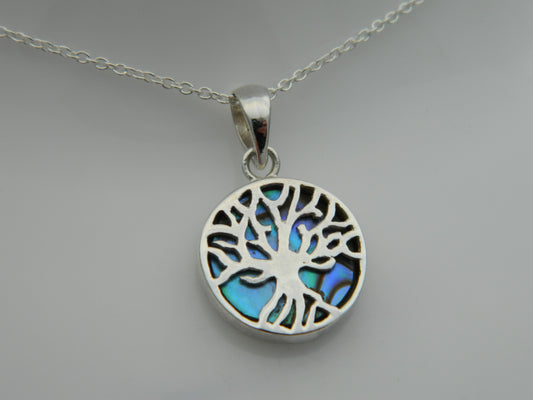 Sterling Silver Tree of Life Abalone Pendant & Chain