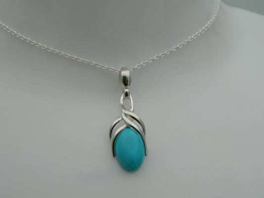 Sterling Silver Turquoise Cabochon Celtic Pendant & Chain