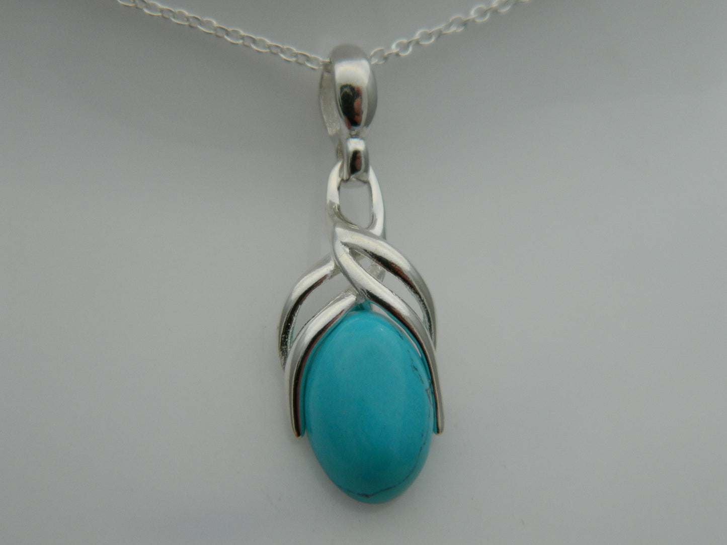 Sterling Silver Turquoise Cabochon Celtic Necklace & Chain