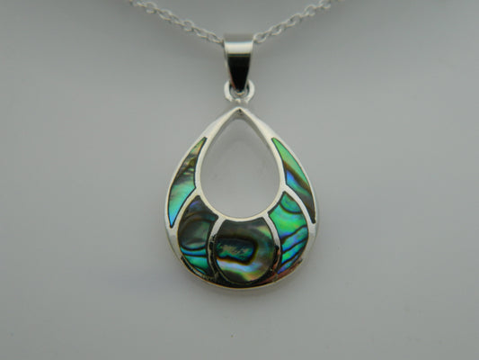 Sterling Silver Abalone Shell Teardrop Pendant & Chain