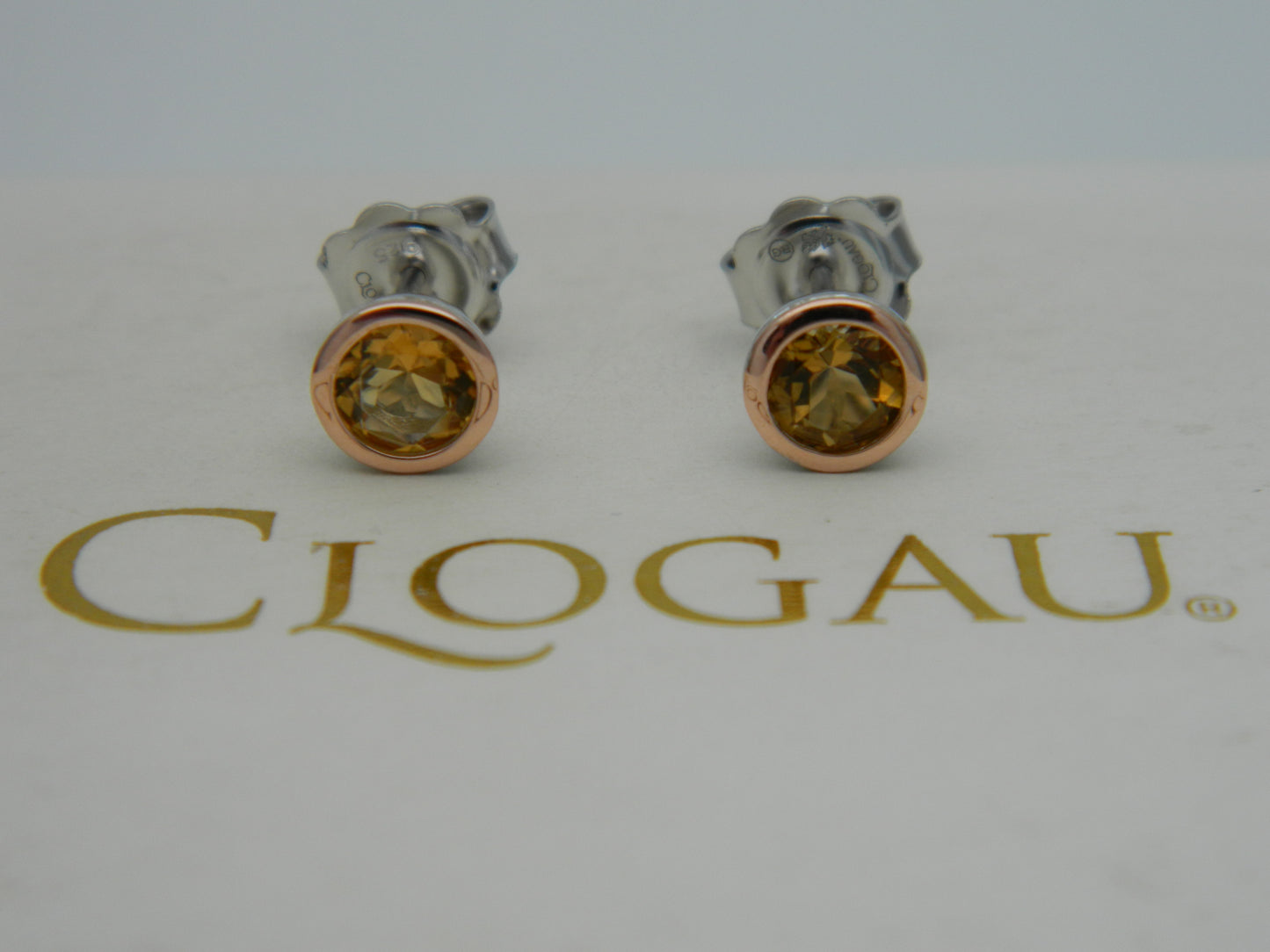 Clogau Sterling Silver & 9ct Rose Gold Citrine November Birthstone Stud Earrings