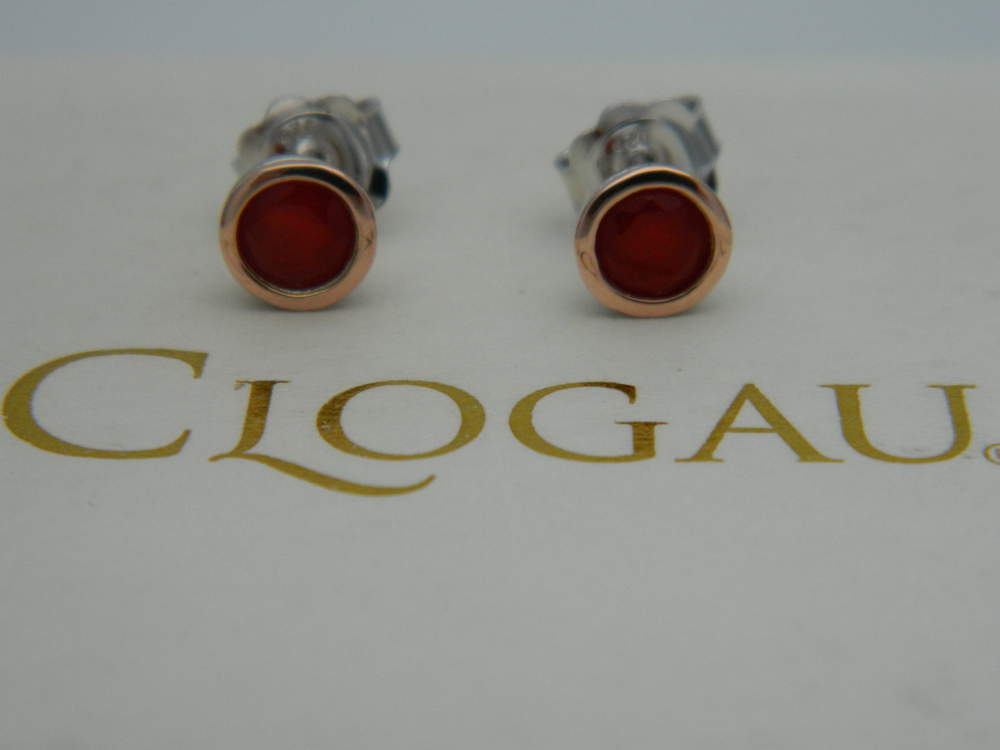 Clogau Sterling Silver & 9ct Rose Gold Carnelian July Birthstone Stud Earrings