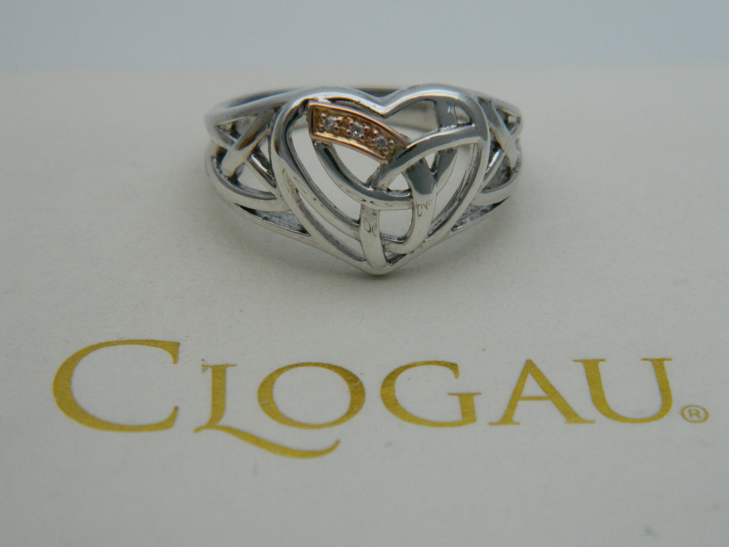 Clogau Sterling Silver & 9ct Rose Gold Diamond Eternal Love Heart Ring size L, M, N, O or P