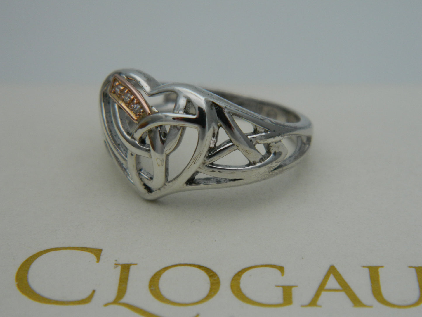 Clogau Sterling Silver & 9ct Rose Gold Diamond Eternal Love Heart Ring size L, M, N, O or P