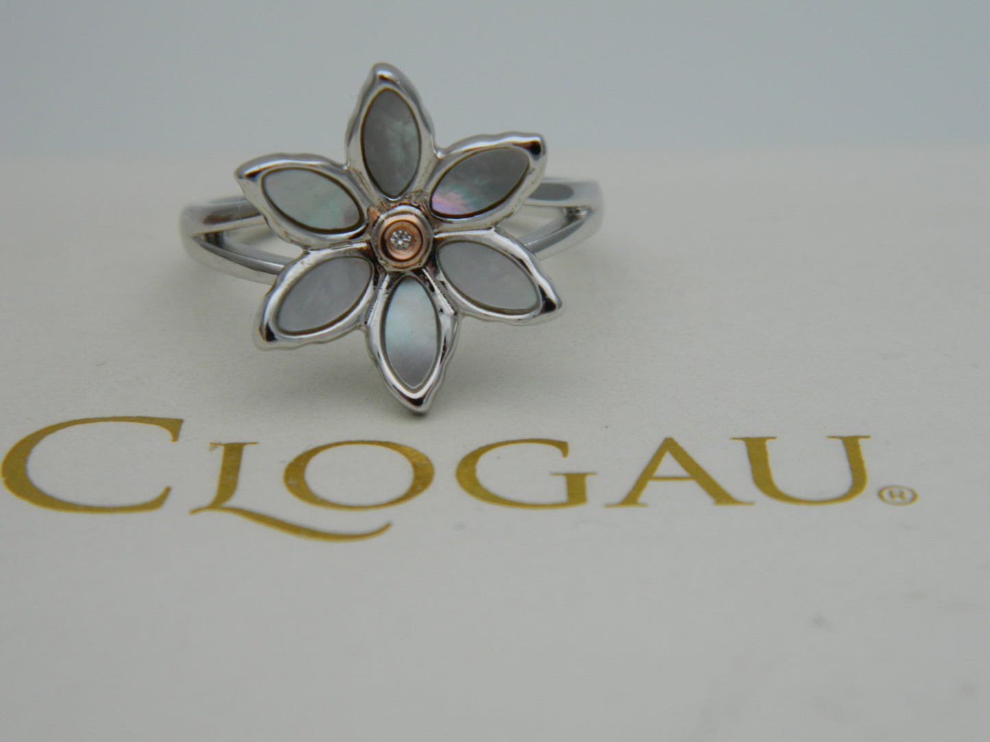 Clogau Sterling Silver & 9ct Rose Gold Lady Snowdon Mother of Pearl & Diamond Ring