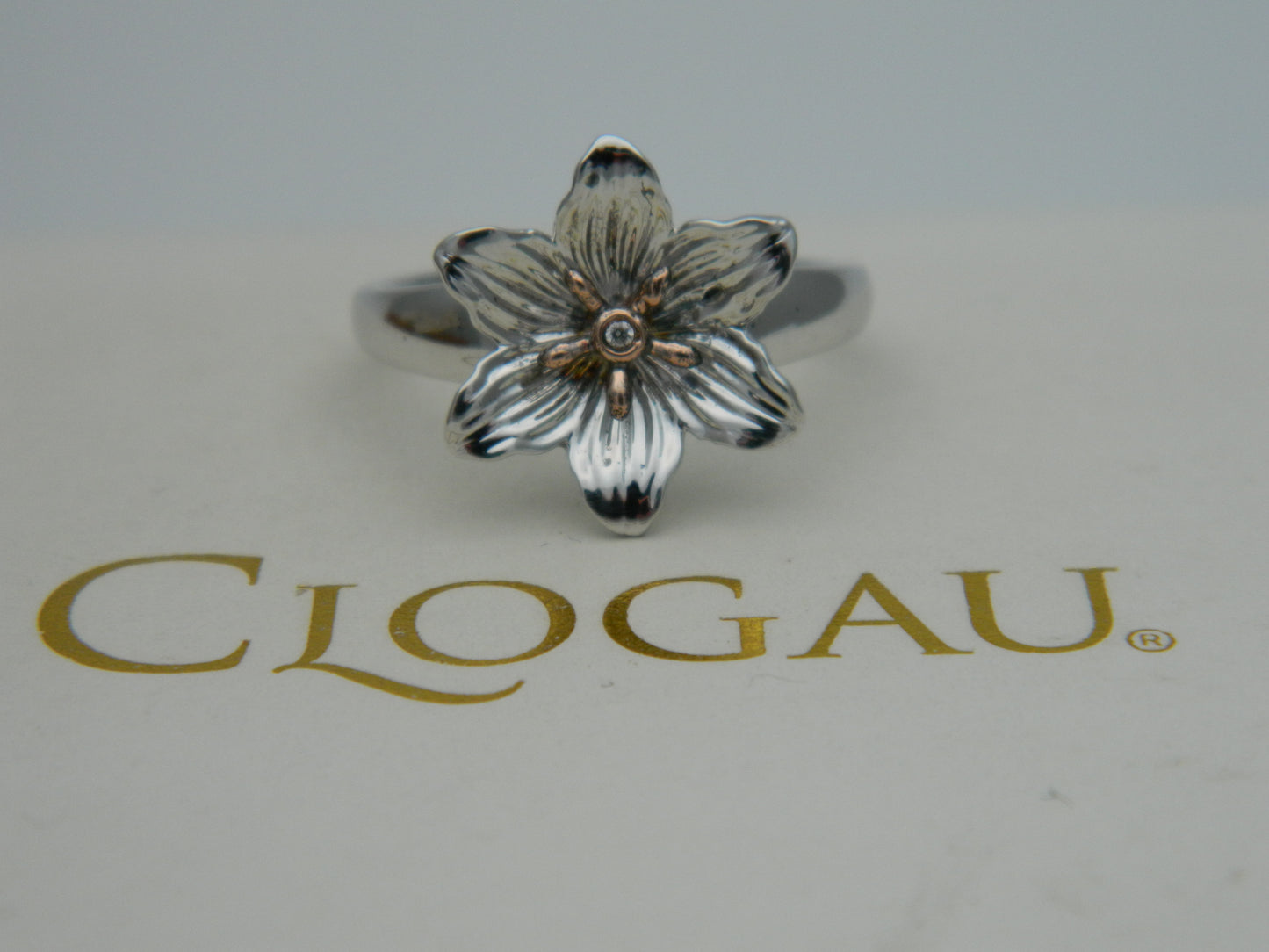 Clogau Sterling Silver & 9ct Rose Gold Lady Snowdon Diamond Ring size J, K, L, M or O