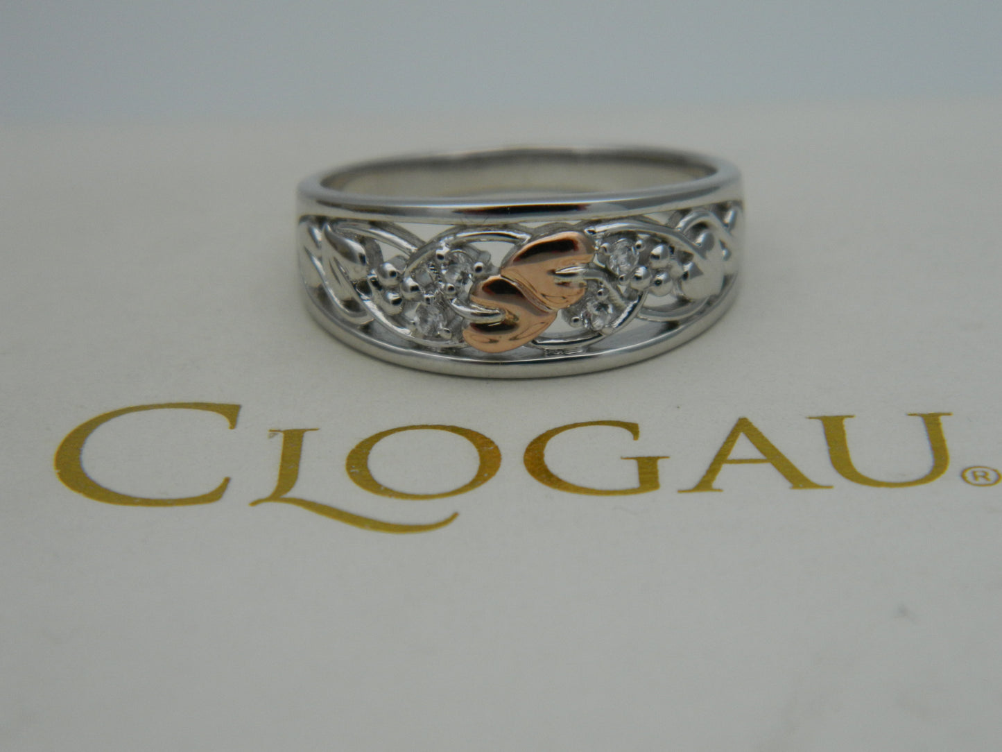 Clogau Sterling Silver & 9ct Rose Gold Tree of Life White Topaz Ring size M, O, P or S