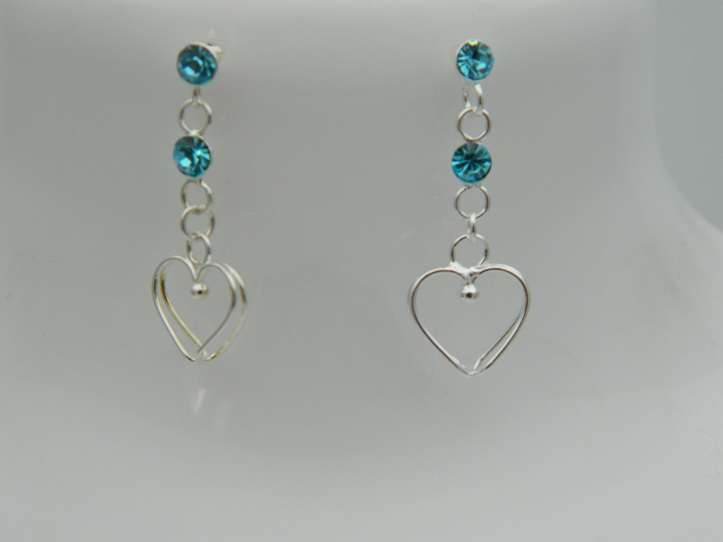 Sterling Silver Aqua CZ Heart Drop Earrings