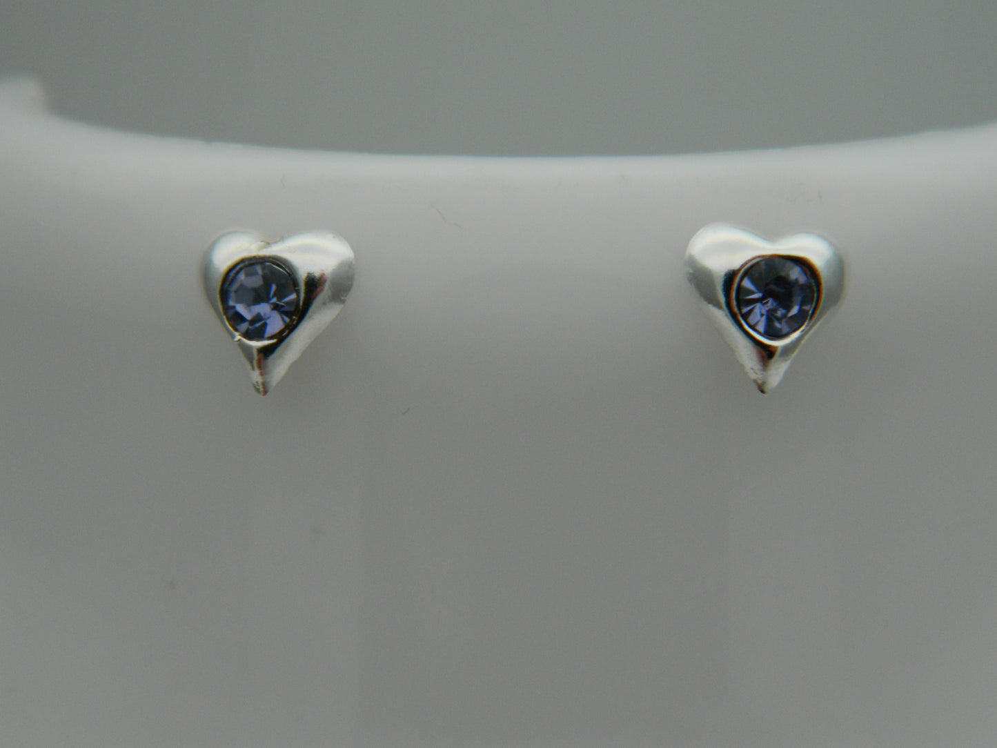 Sterling Silver Tanzanite CZ Puff Heart Stud Earrings