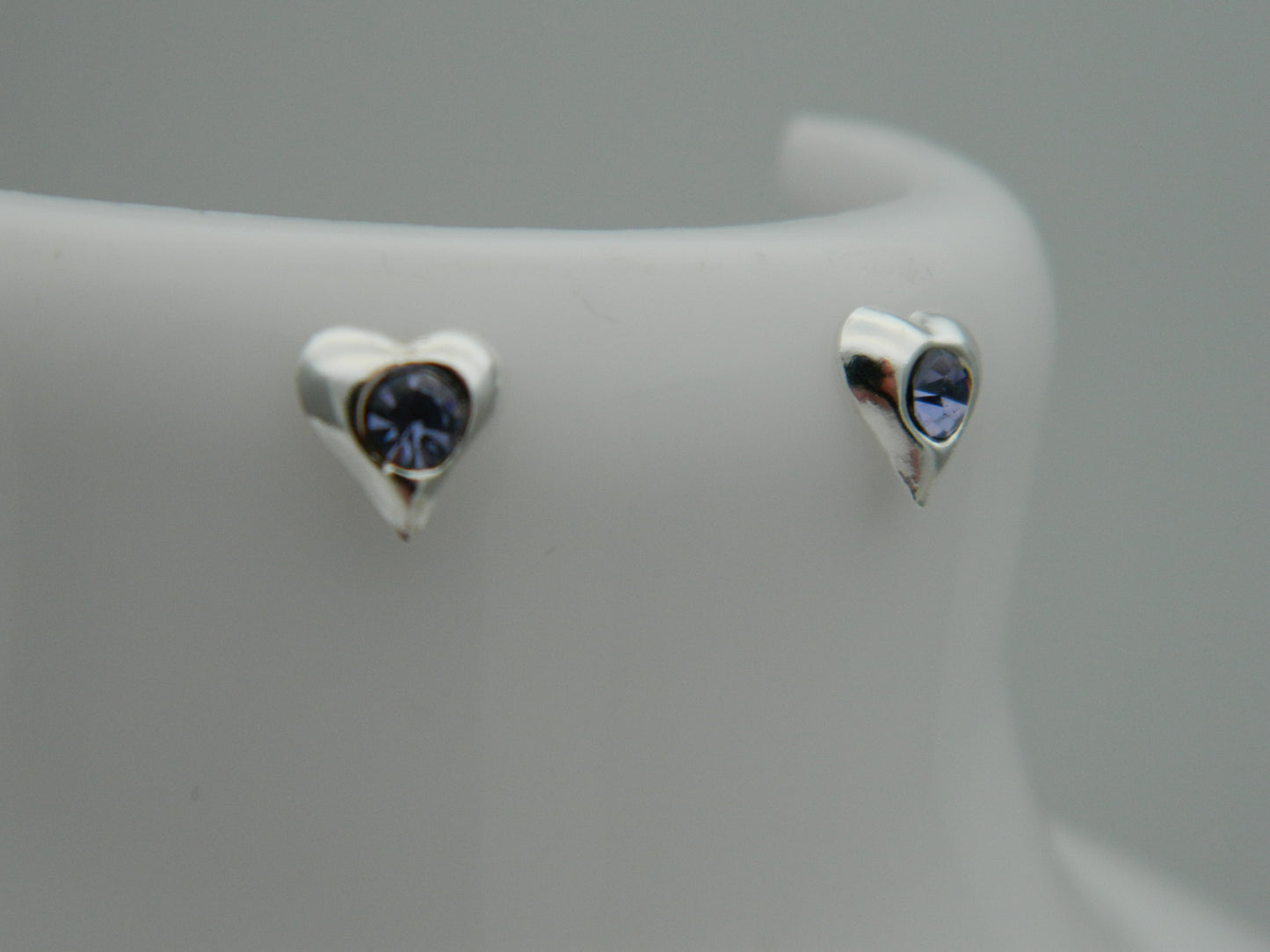 Sterling Silver Tanzanite CZ Puff Heart Stud Earrings