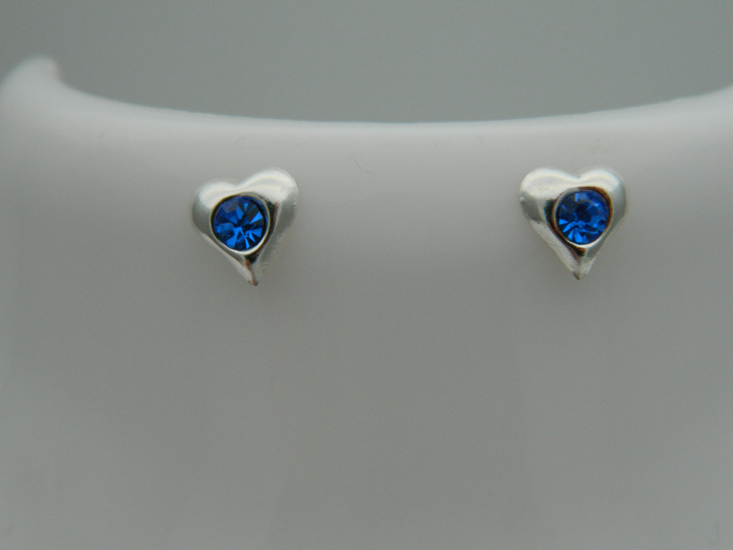 Sterling Silver Sapphire CZ Puff Heart Stud Earrings