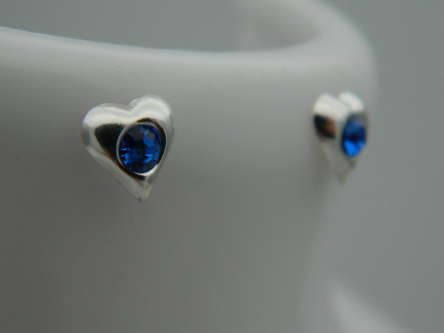 Sterling Silver Sapphire CZ Puff Heart Stud Earrings