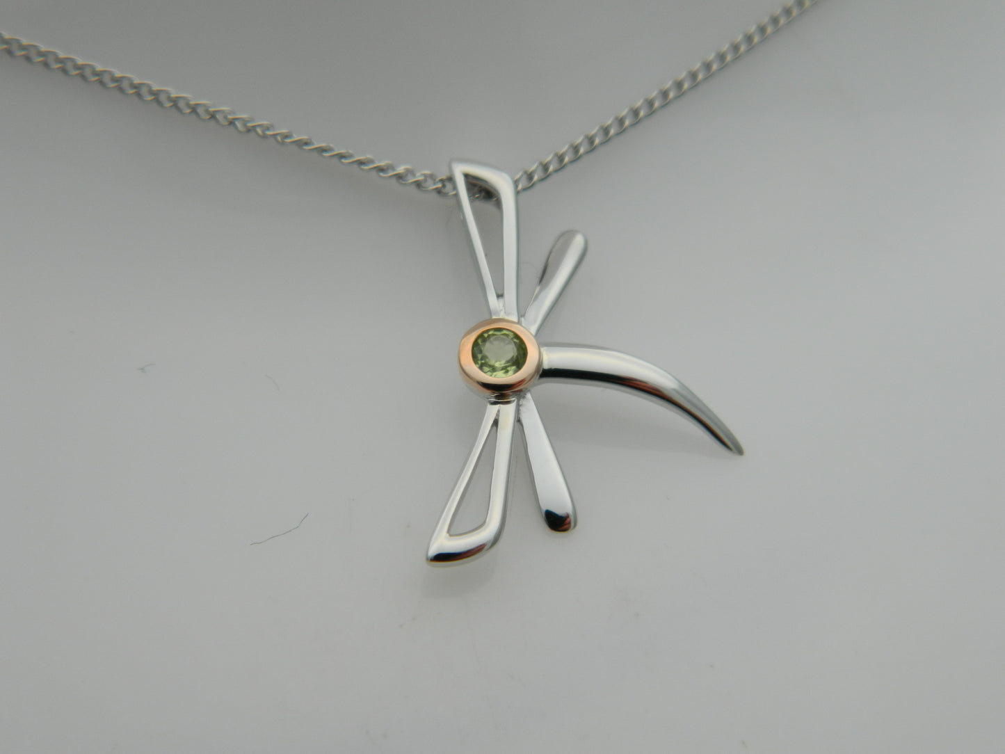 Clogau Sterling Silver & 9ct Rose Gold Damselfly Peridot Pendant