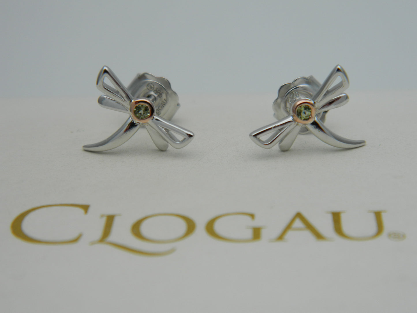 Clogau Sterling Silver & 9ct Rose Gold Damselfly Peridot Stud Earrings