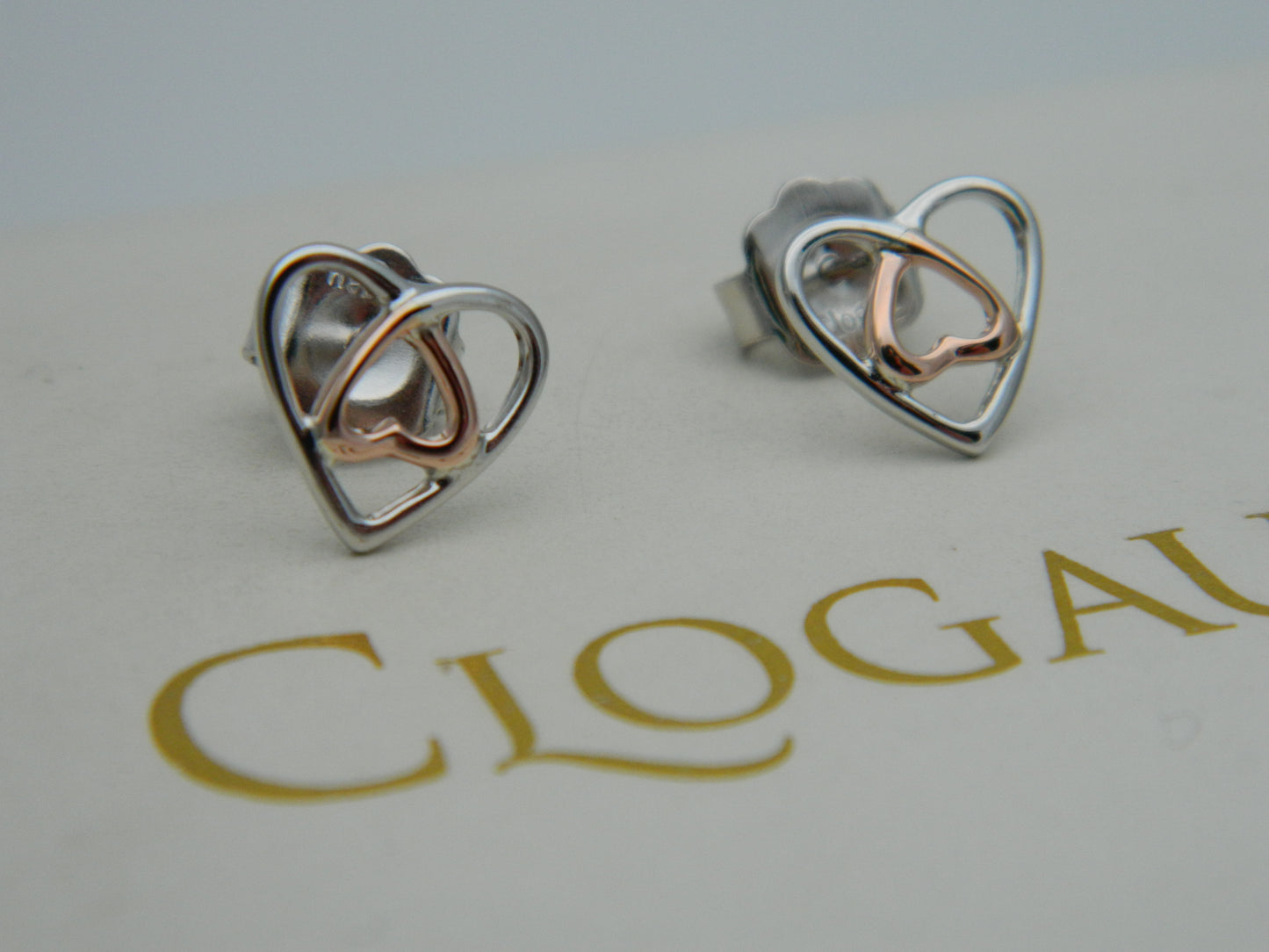 Clogau Sterling Silver & 9ct Rose Gold Celtic Heart Stud Earrings