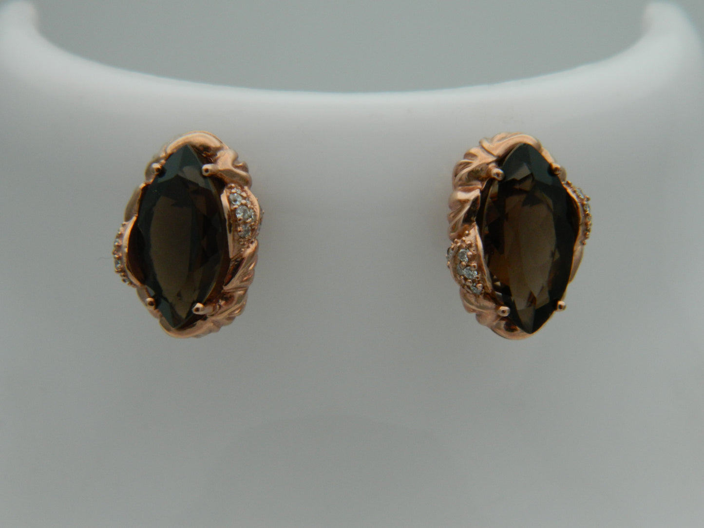 Clogau 9ct Rose Gold Ar Dan Smoky Quartz & Diamond Stud Earrings