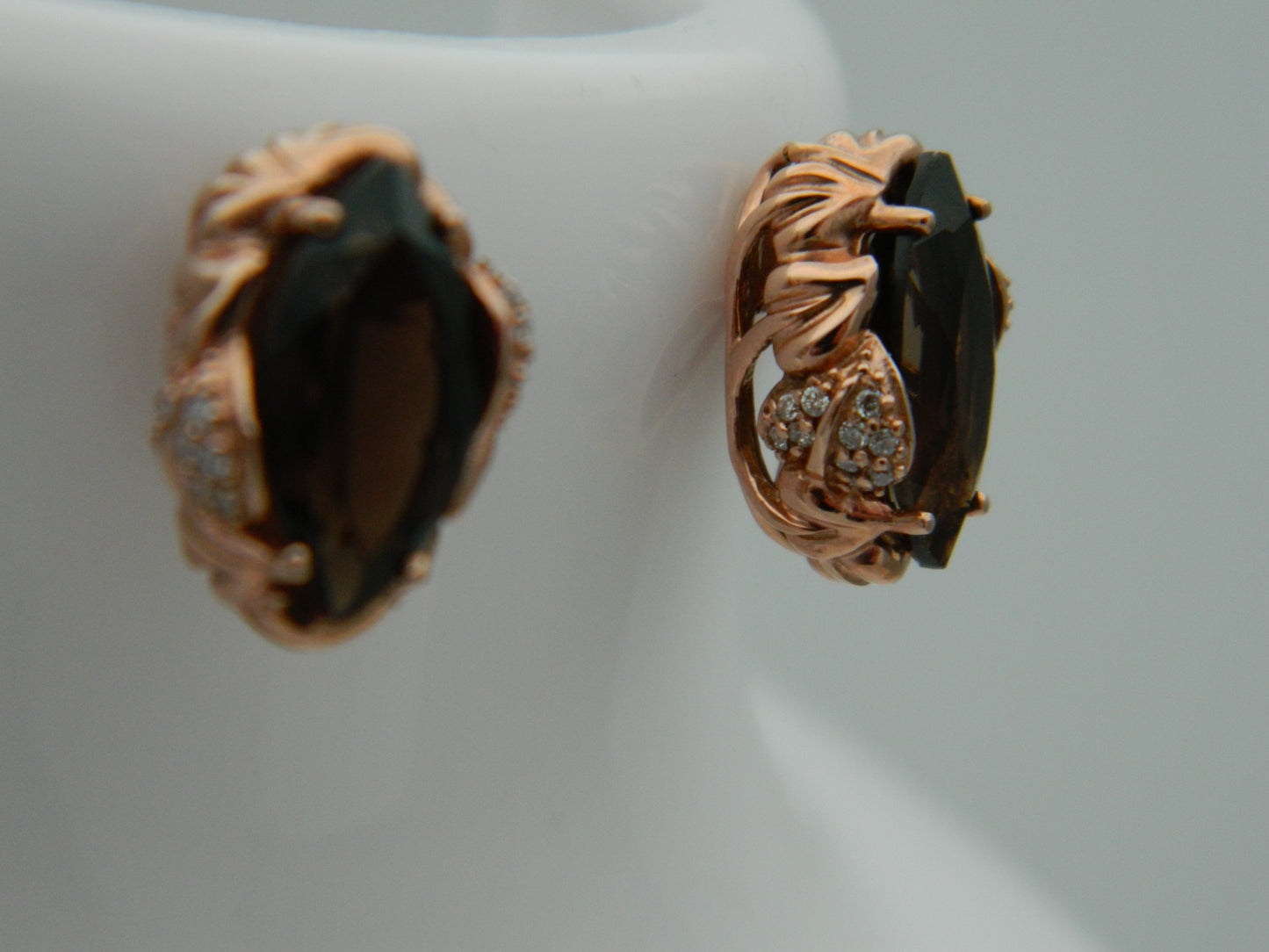 Clogau 9ct Rose Gold Ar Dan Smoky Quartz & Diamond Stud Earrings