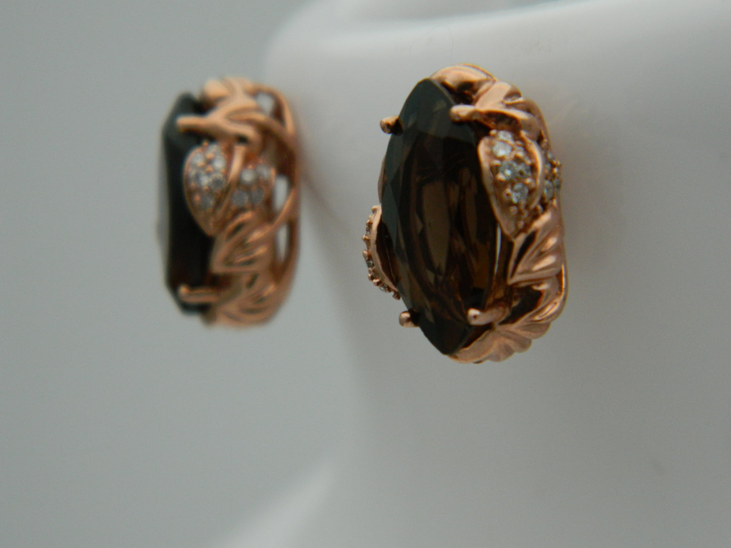 Clogau 9ct Rose Gold Ar Dan Smoky Quartz & Diamond Stud Earrings