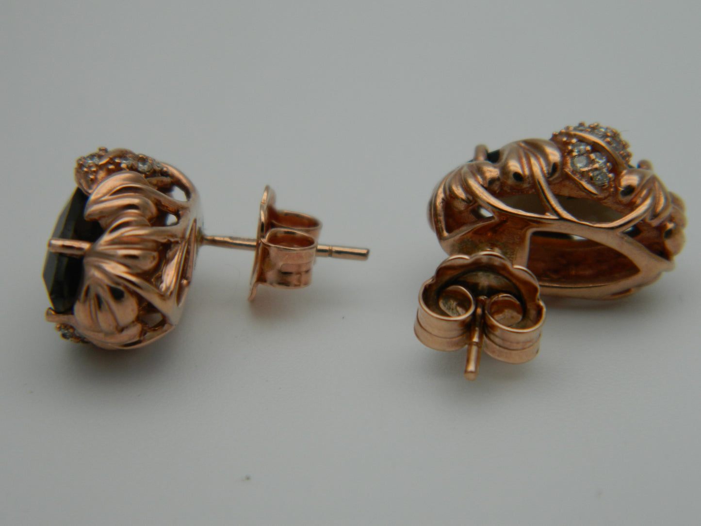 Clogau 9ct Rose Gold Ar Dan Smoky Quartz & Diamond Stud Earrings