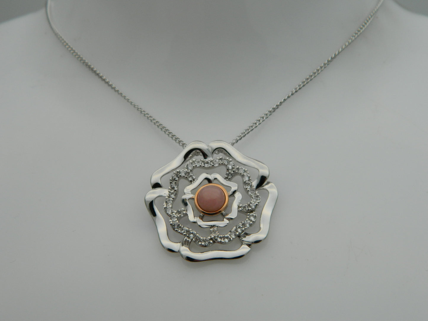 Clogau Sterling Silver & 9ct Rose Gold Tudor Rose Pink Opal & Topaz Pendant