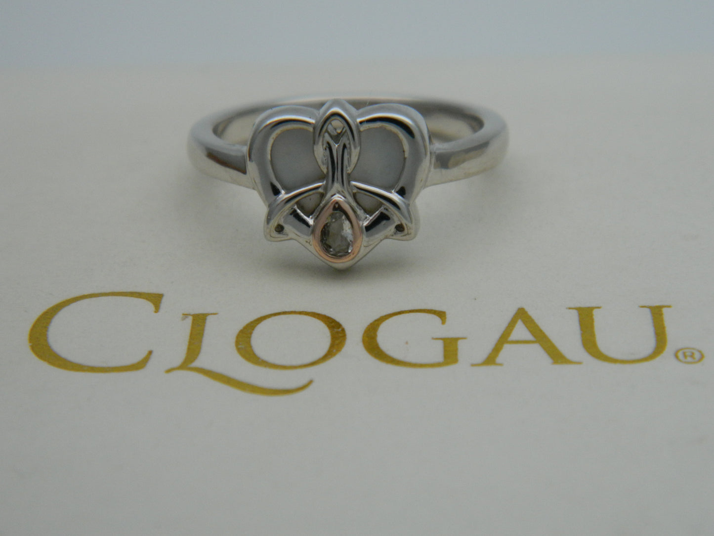 Clogau Sterling Silver & 9ct Rose Gold Dwynwen Mother of Pearl & Topaz Ring size M, N or O