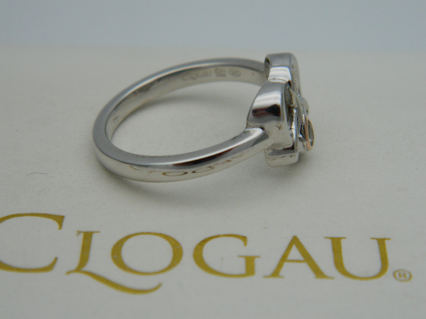 Clogau Sterling Silver & 9ct Rose Gold Dwynwen Mother of Pearl & Topaz Ring size M, N or O