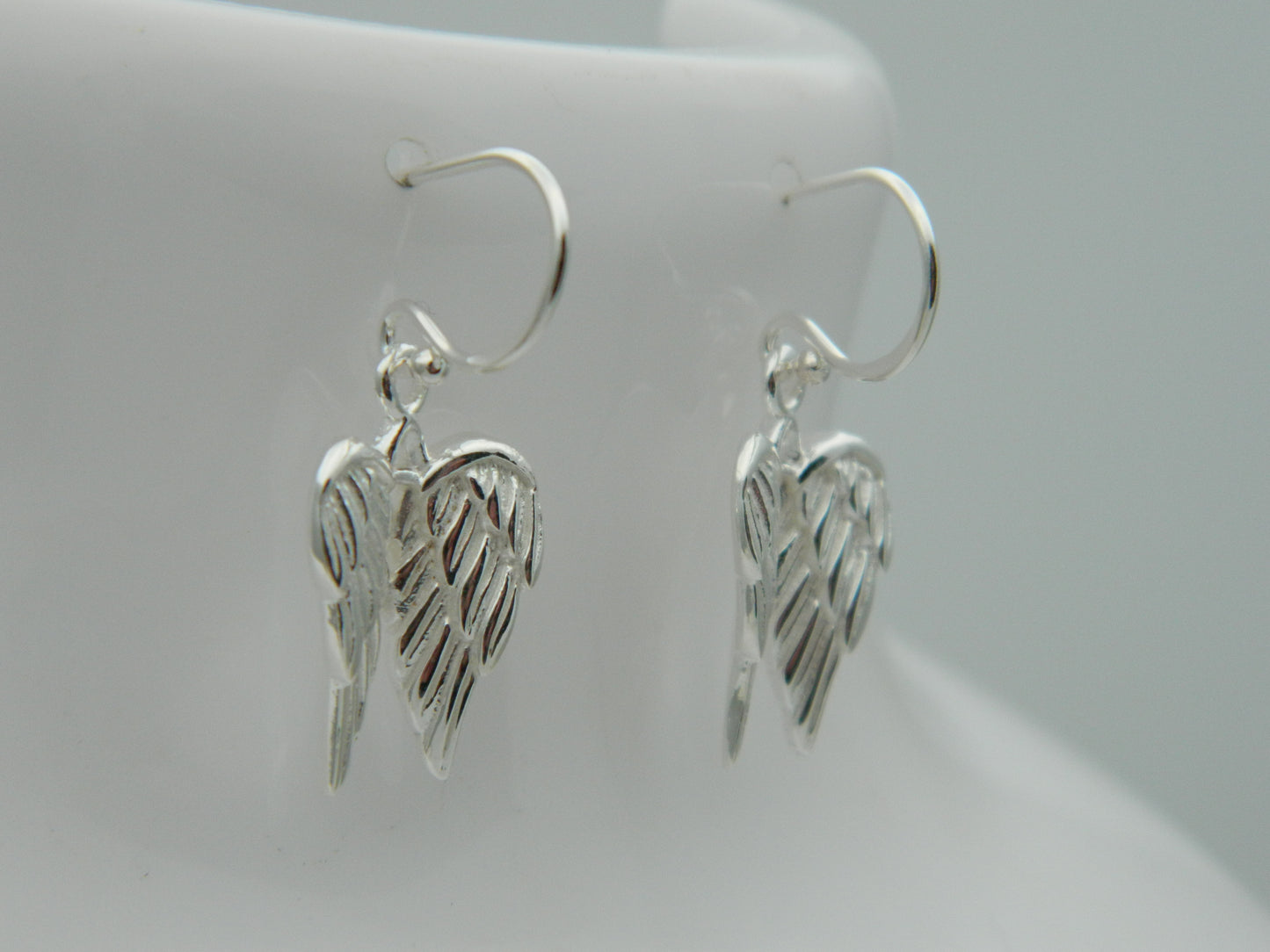 Sterling Silver Double Angel Wings Drop Earrings