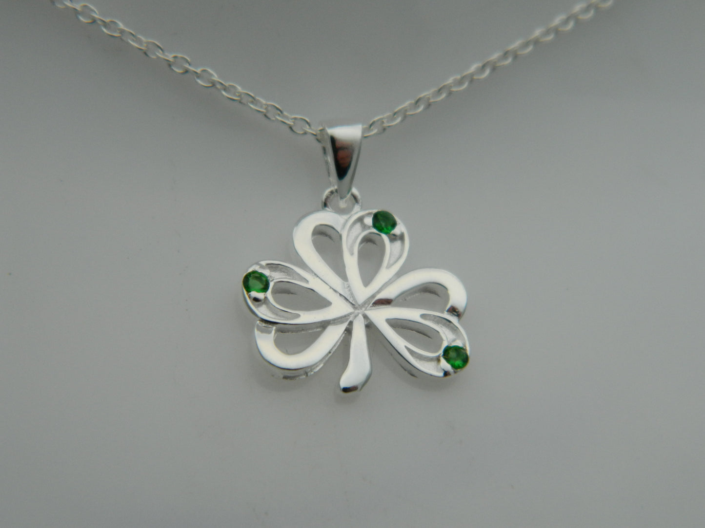 Sterling Silver Shamrock Green C/Z Pendant & Earrings Set