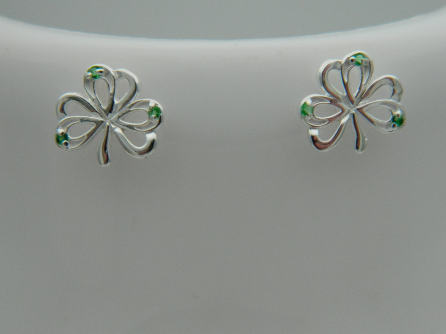 Sterling Silver Shamrock Green C/Z Pendant & Earrings Set