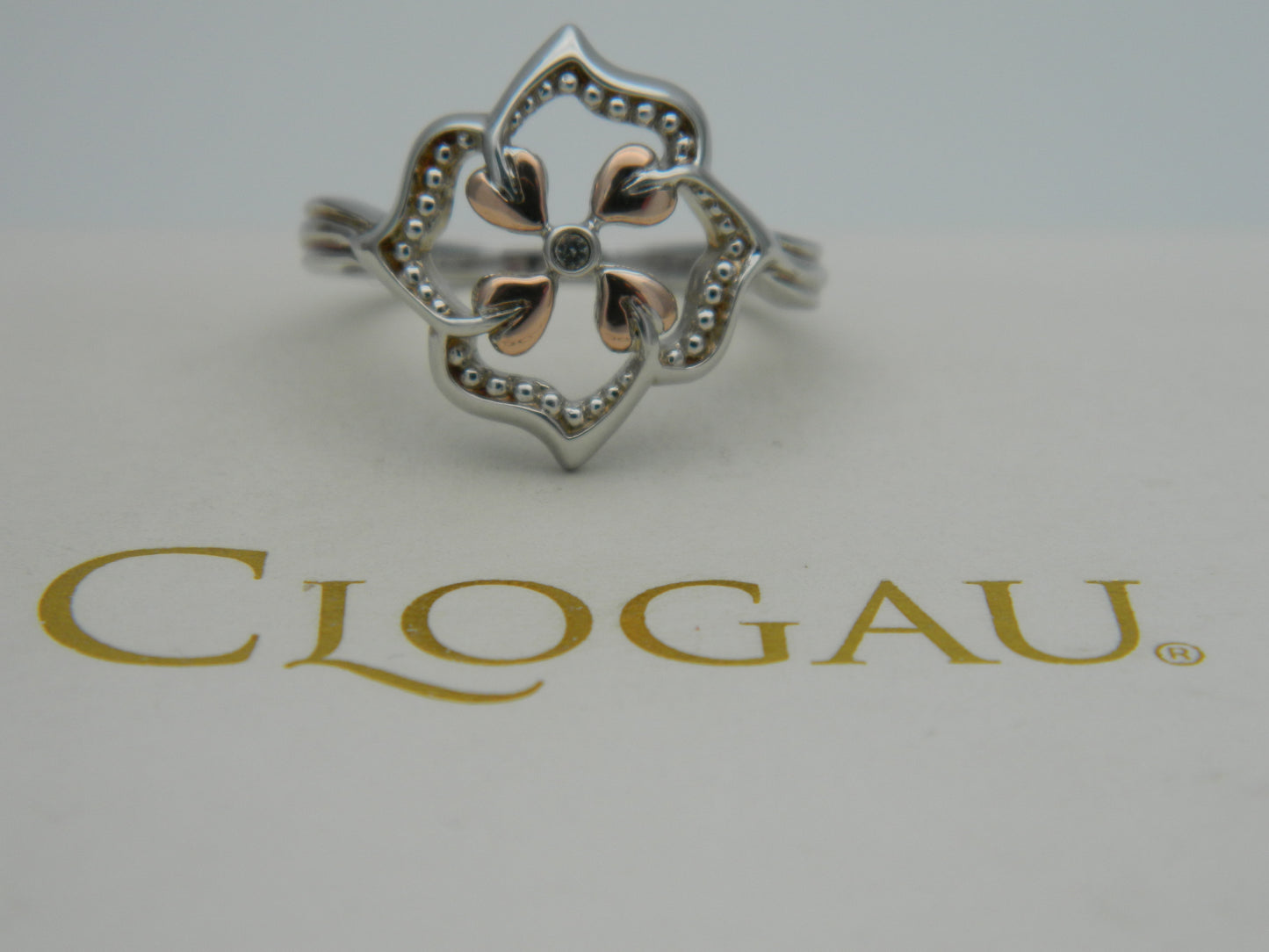 Clogau Sterling Silver & 9ct Rose Gold Tree of Life Topaz Flower Ring size L, M or N