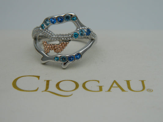 Clogau Sterling Silver & 9ct Rose Gold Sea Jewels Topaz Ring size N