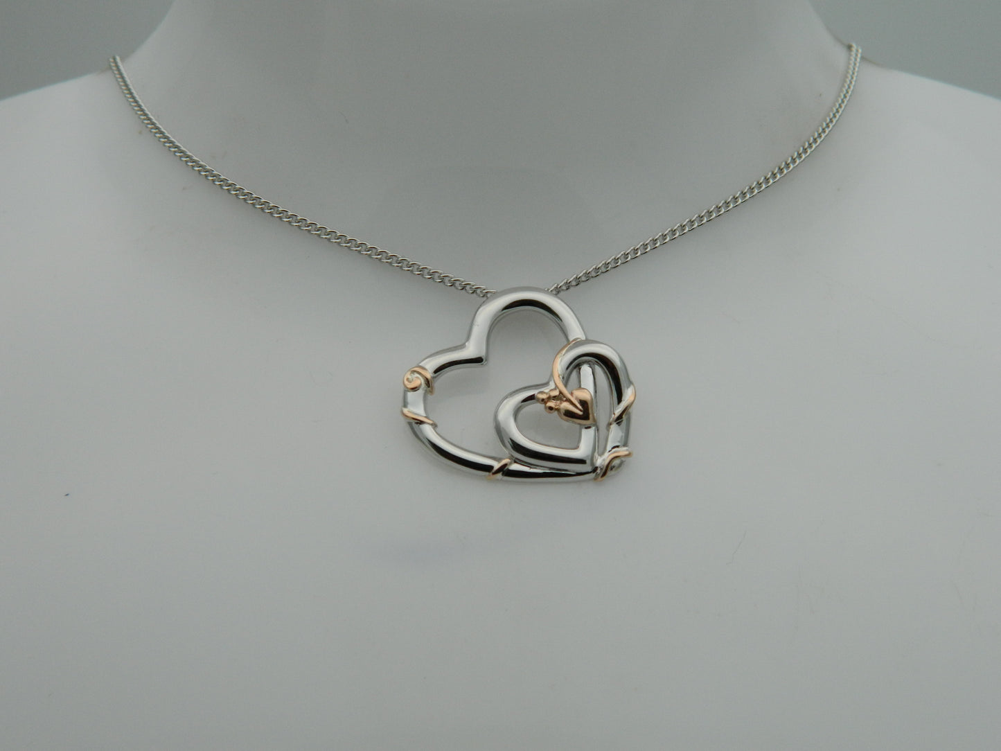 Clogau Sterling Silver & 9ct Rose Gold Tree of Life Vine Double Heart Pendant