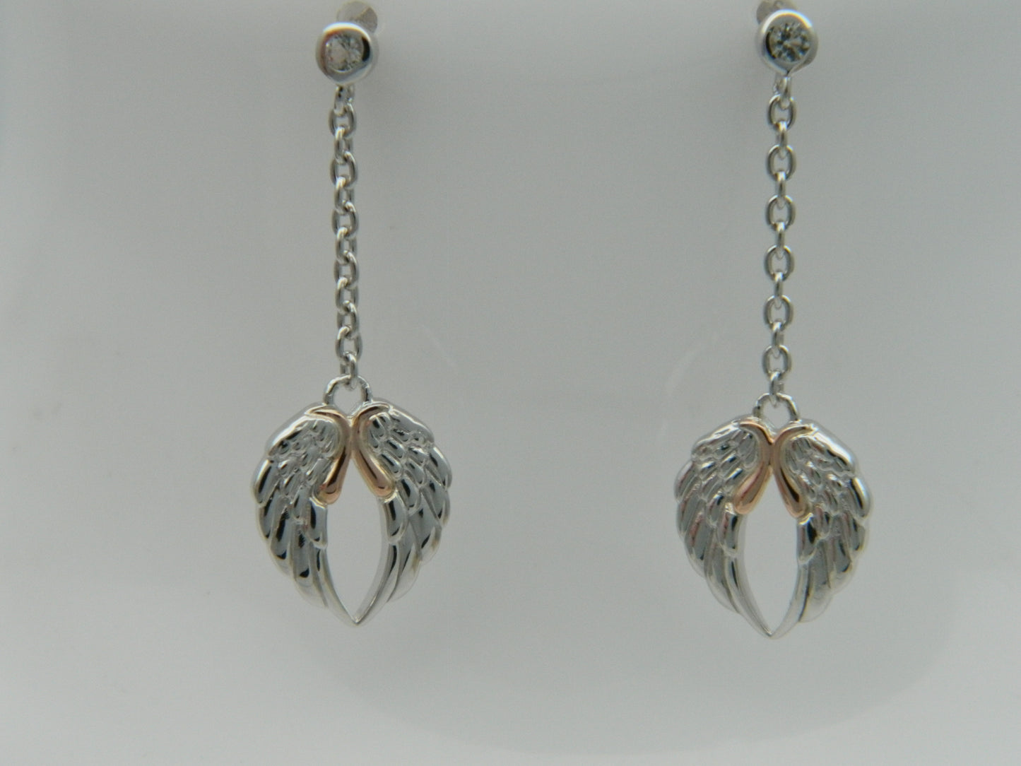 Clogau Sterling Silver & 9ct Rose Gold Seraphina Angel Wings Topaz Drop Earrings