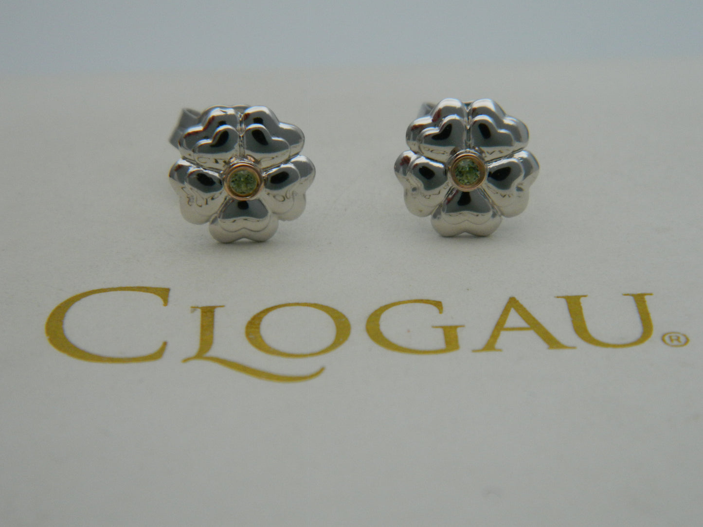 Clogau Sterling Silver & 9ct Rose Gold Flower Peridot Stud Earrings