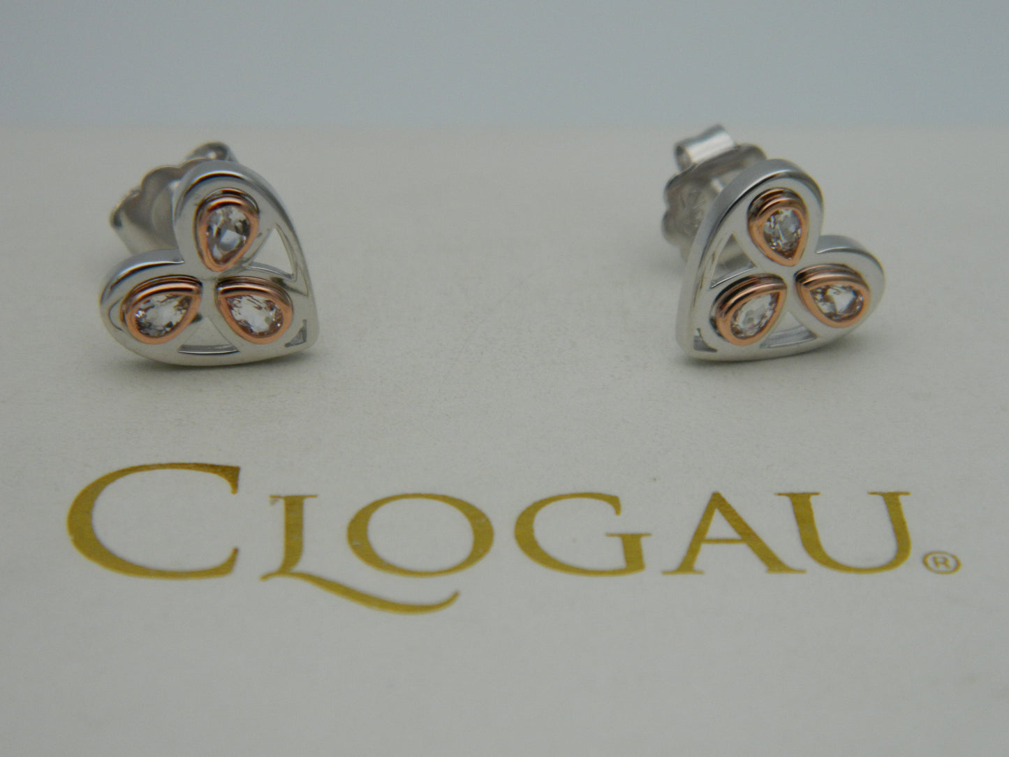 Clogau Sterling Silver & 9ct Rose Gold Heart of Wales Quartz Stud Earrings