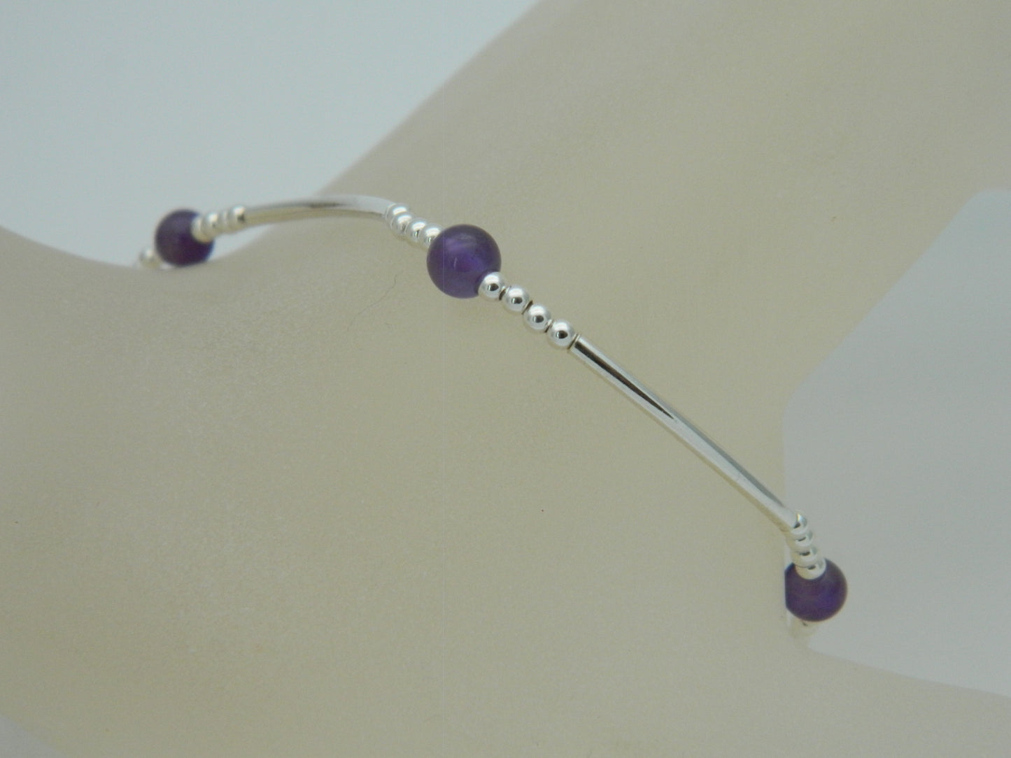 Sterling Silver Amethyst Crystal Beaded Bracelet 19cm