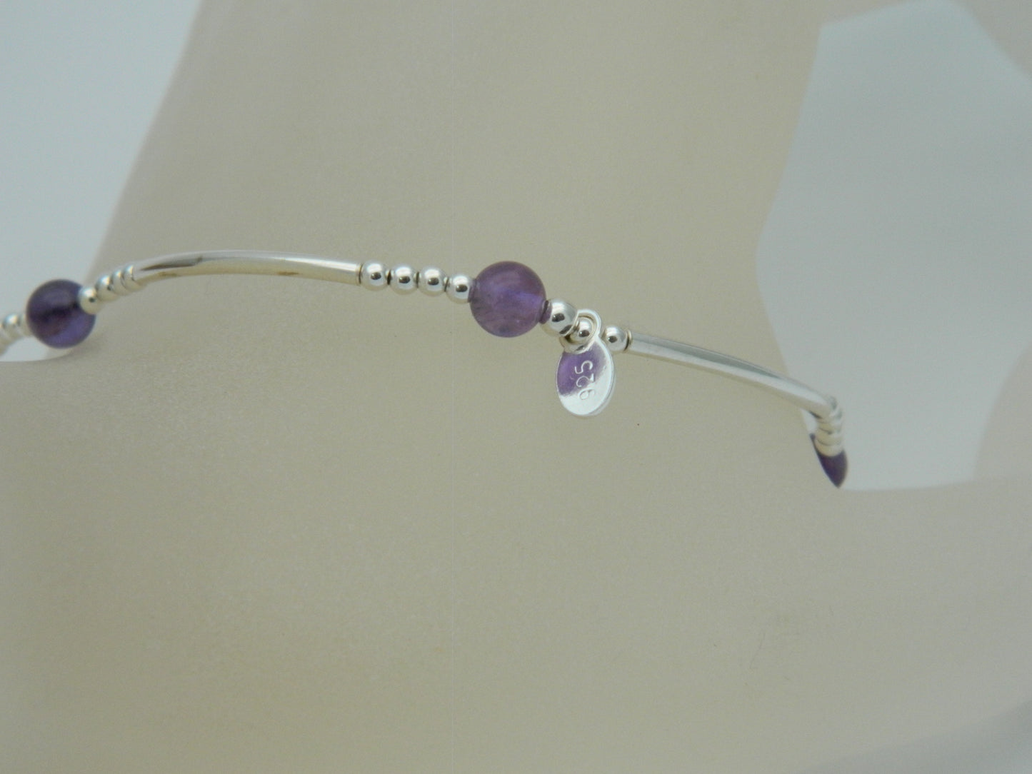 Sterling Silver Amethyst Crystal Beaded Bracelet 19cm