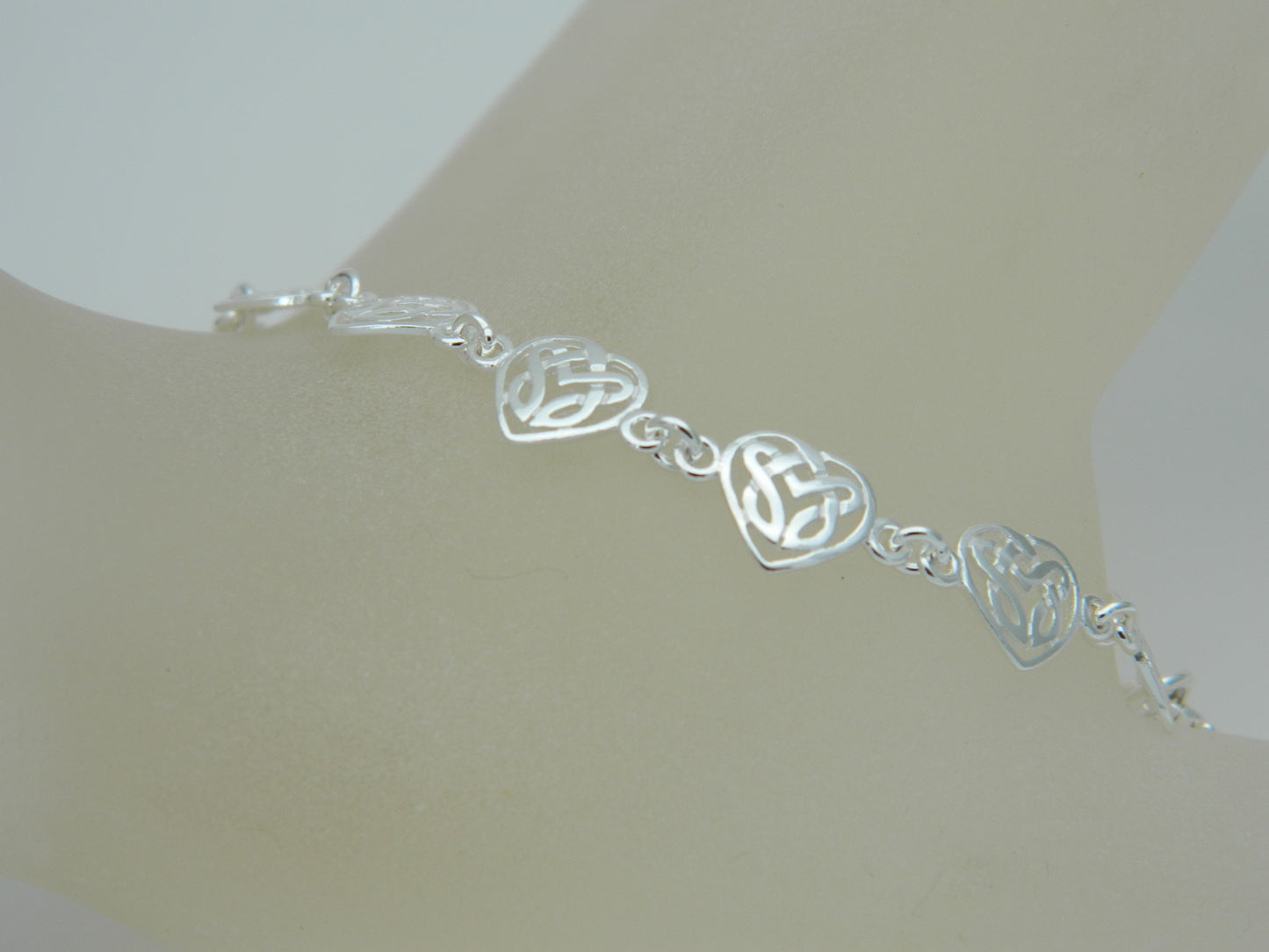 Sterling Silver Filigree Heart Bracelet 18cm