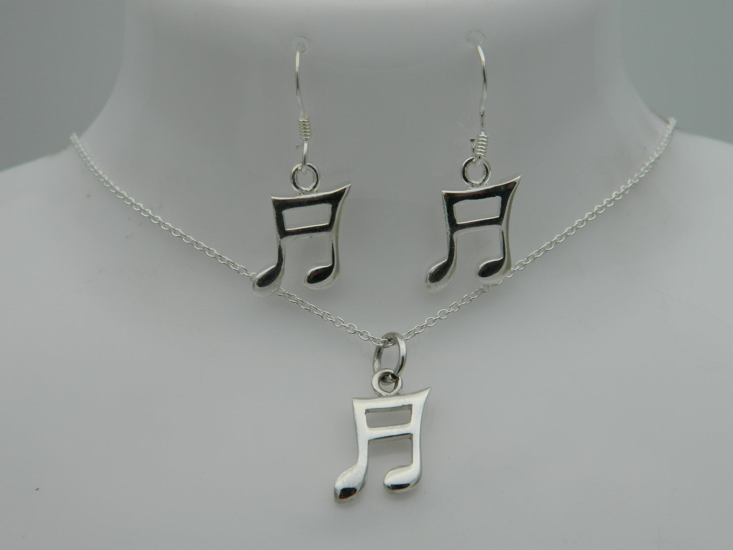 Sterling Silver Musical Note Pendant & Earrings Set