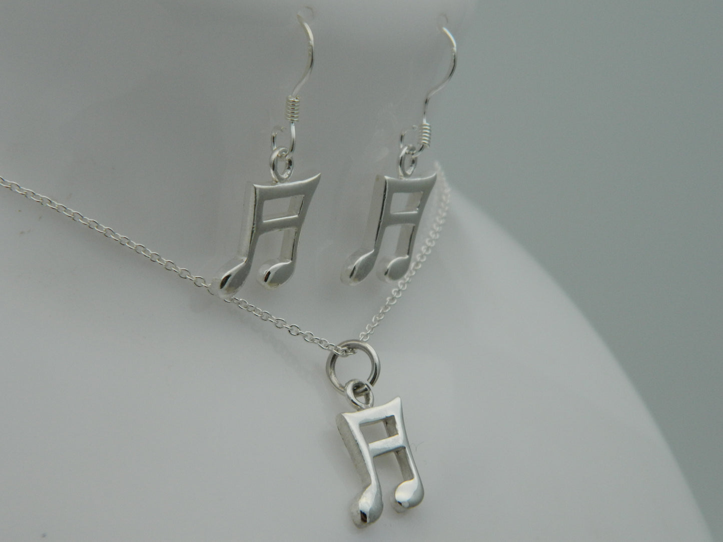 Sterling Silver Musical Note Pendant & Earrings Set