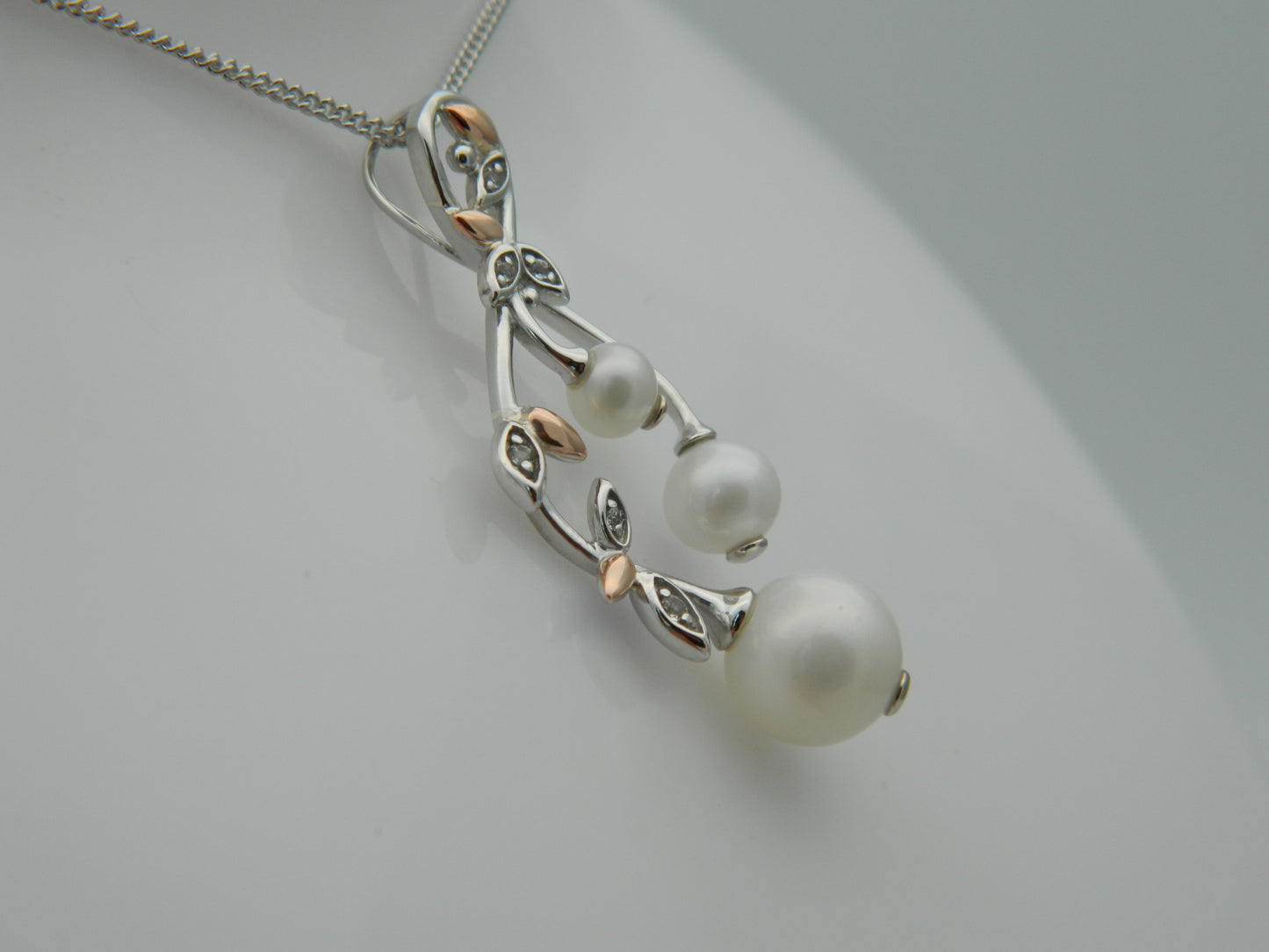 Clogau Sterling Silver & 9ct Rose Gold Lily of the Valley Pearl Pendant RRP £219.00